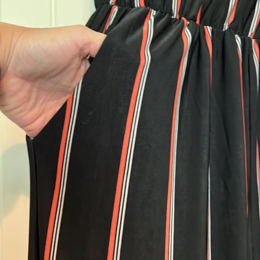 EXIST jumpsuit…black with salmon and white strips. - Picture 2 of 3